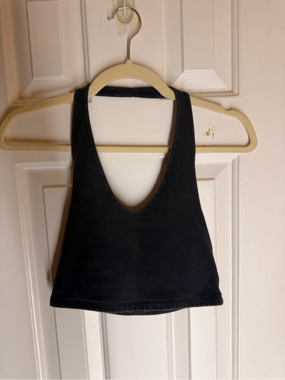 Black Halter Plunge Neck Backless Crop Tank Top